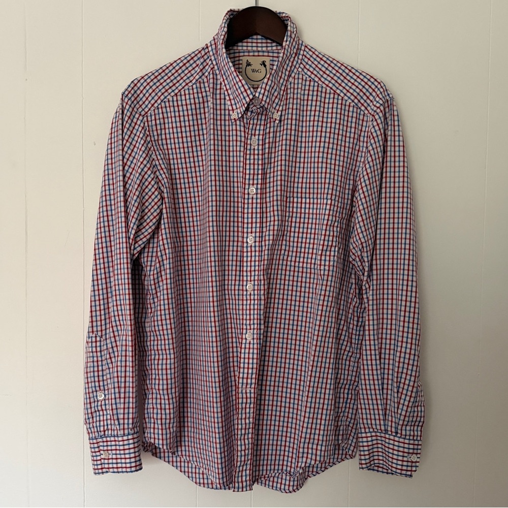 Men's Wolves v Goats Red and Blue Checkered Shirt